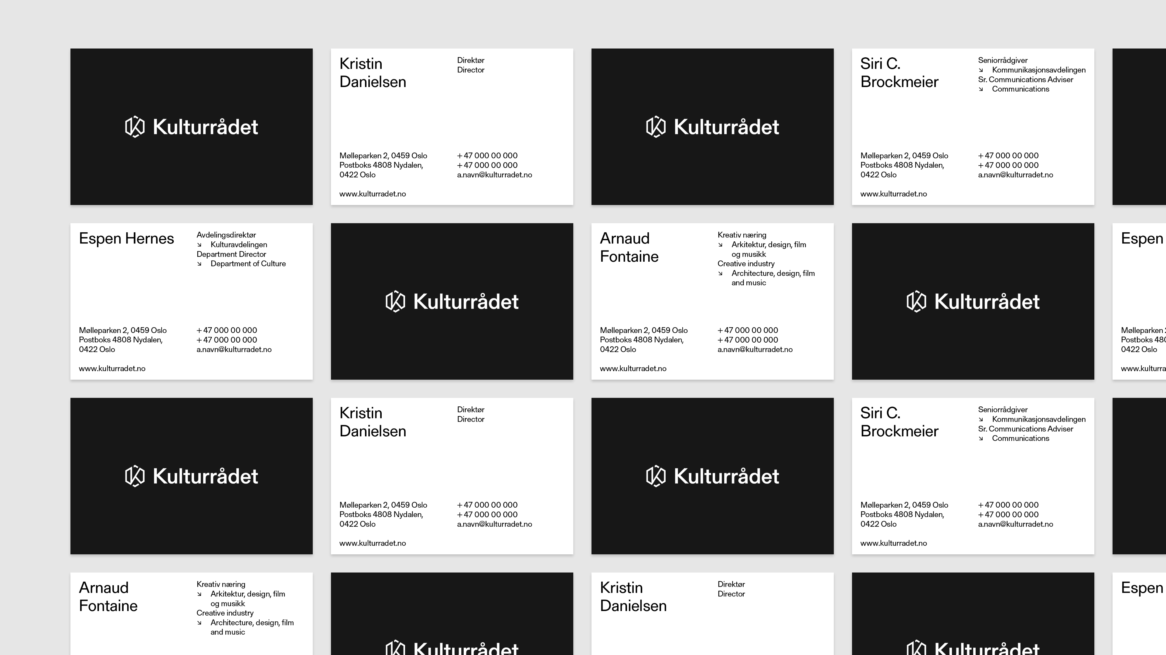 E Kg K Yz RE Kulturrådet Visittkort