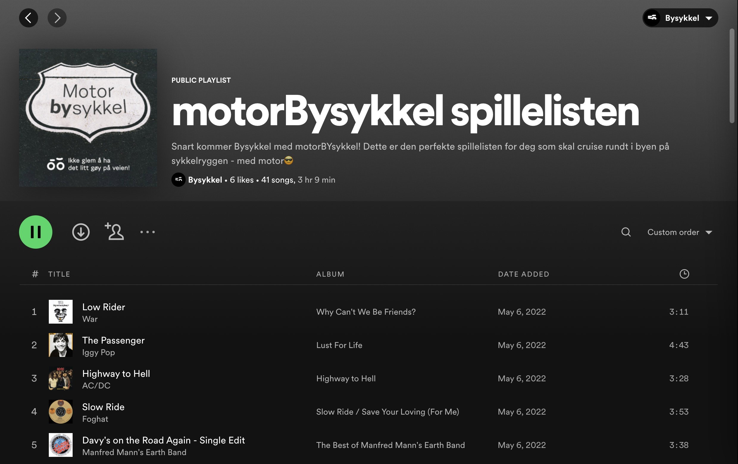 05 motor Bysykkels helt egne spilleliste på spotify