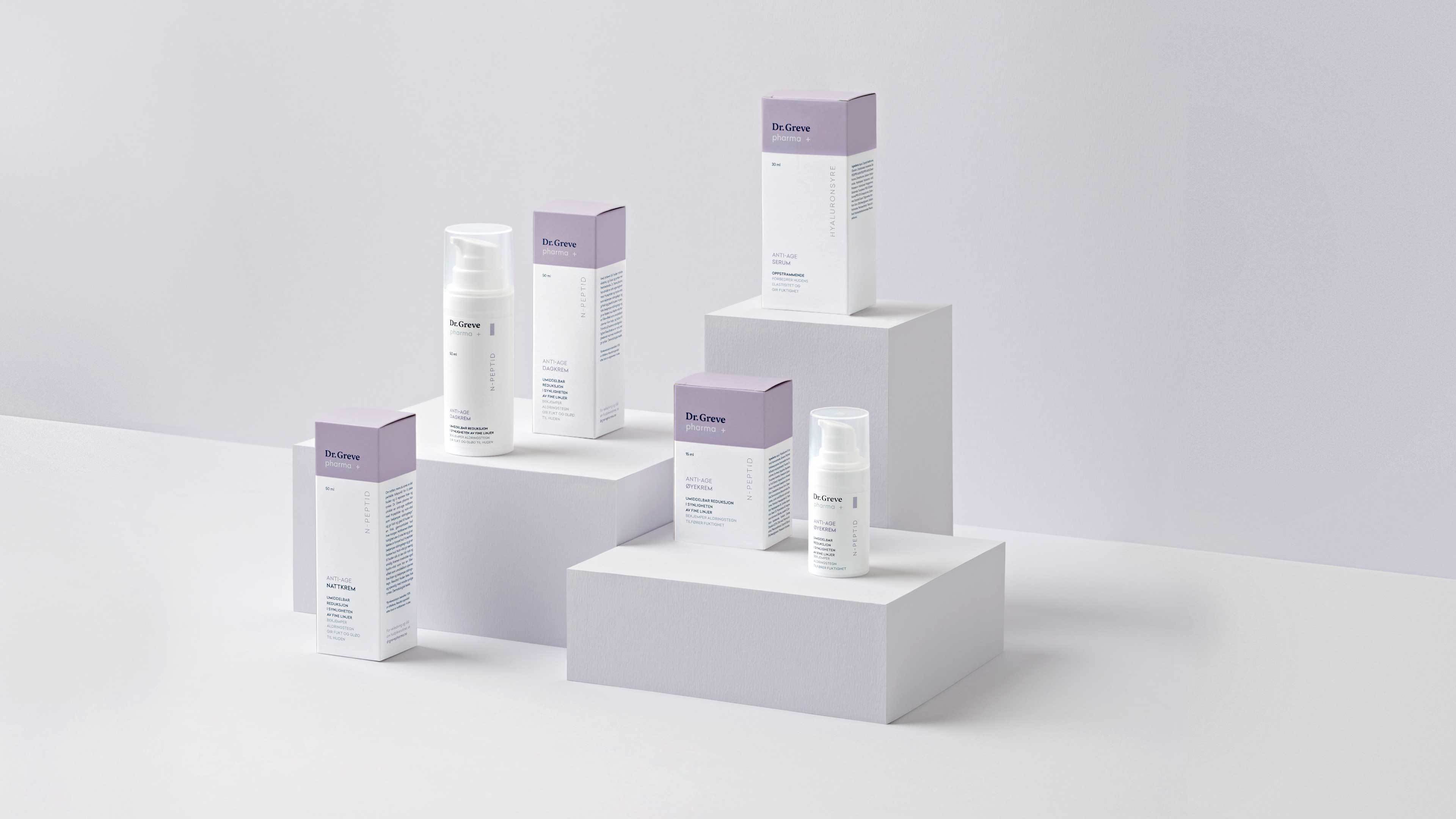 Samples of the anti age packaging for dr greve pharma pluss 1